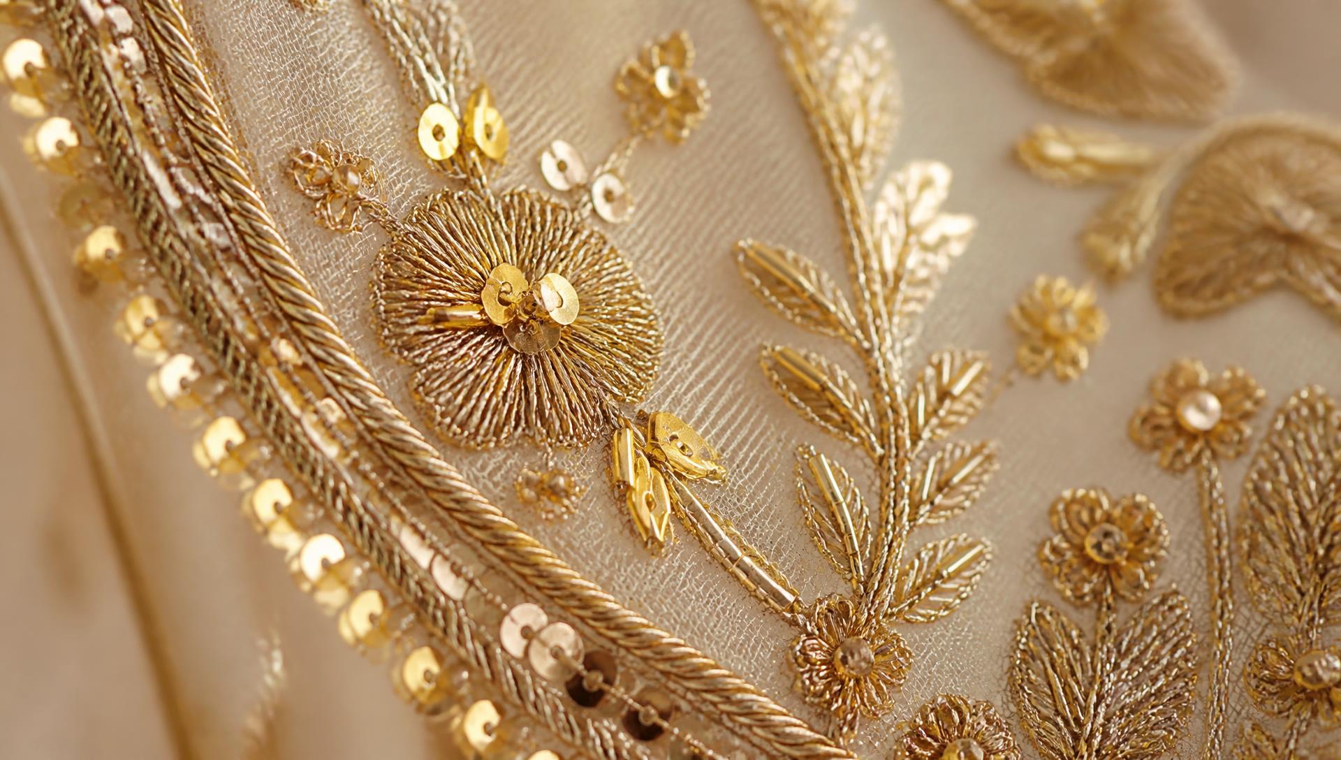 Hand embroidery detail on RHAY couture